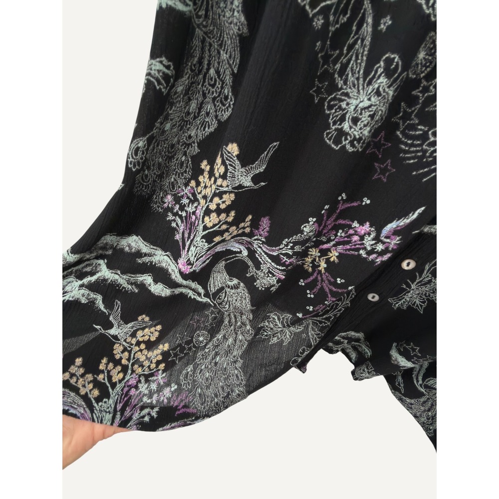 Free People Tunic Black Metallic Blooms Printed Dolman Top Boho Whimsigoth Indie - Picture 7 of 13